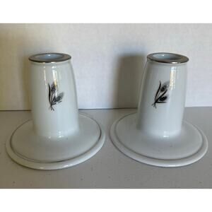 Pair VTG MCM FUKAGAWA ARITA PORCELAIN Silver WHEAT STALK CANDLE STICK HOLDERS